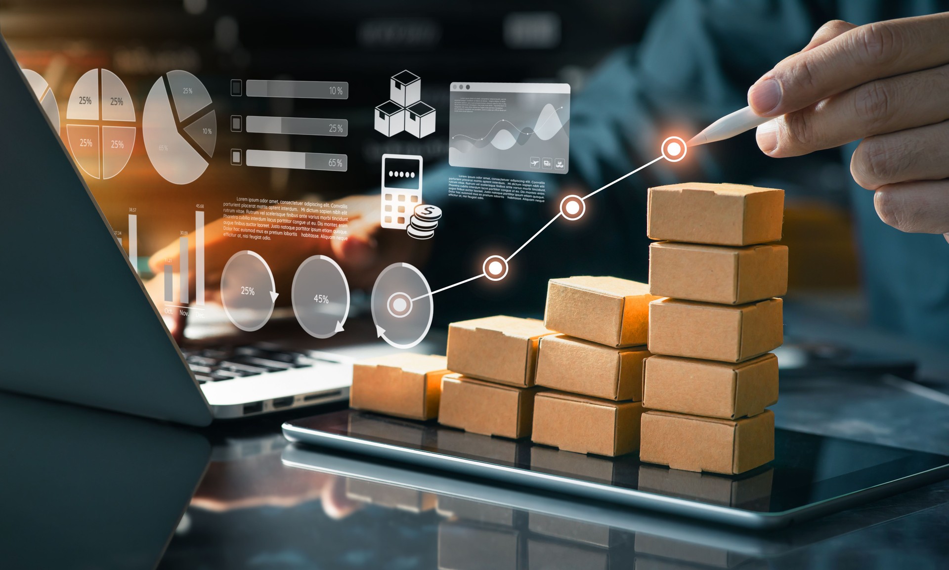 Business online marketing and product development concepts with customer relationship management system and enterprise resource planning.Strategic planning and data analysis